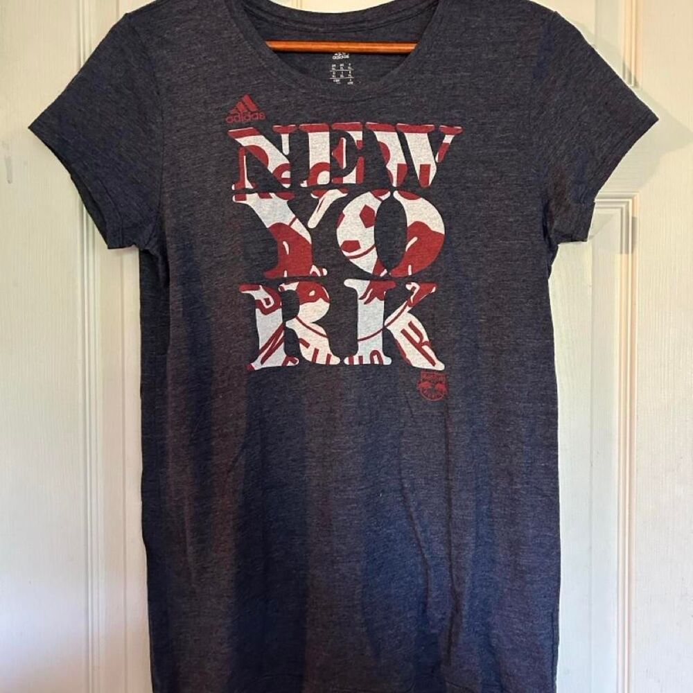 Adidas Women's Grey and Navy T-shirt